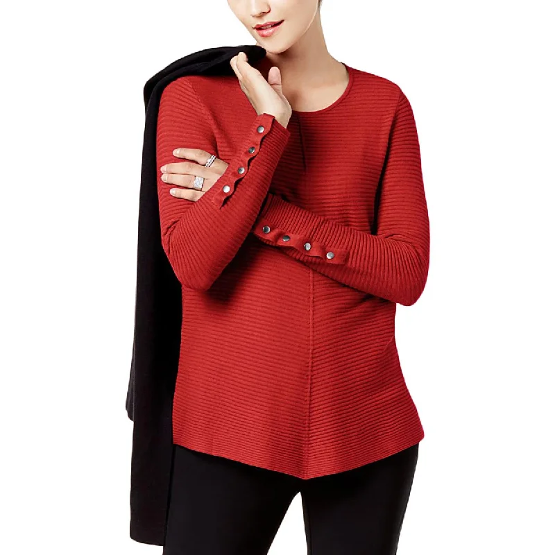 Alfani Womens Ribbed Jewel Neck Pullover Sweater