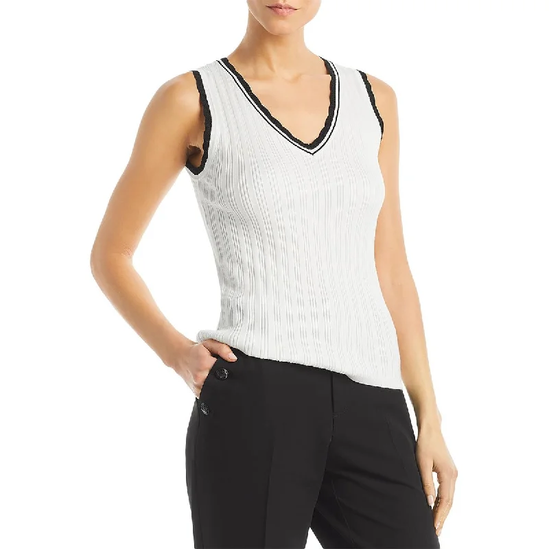 Karl Lagerfeld Paris Womens Ribbed Knit V-Neck Tank Top Sweater