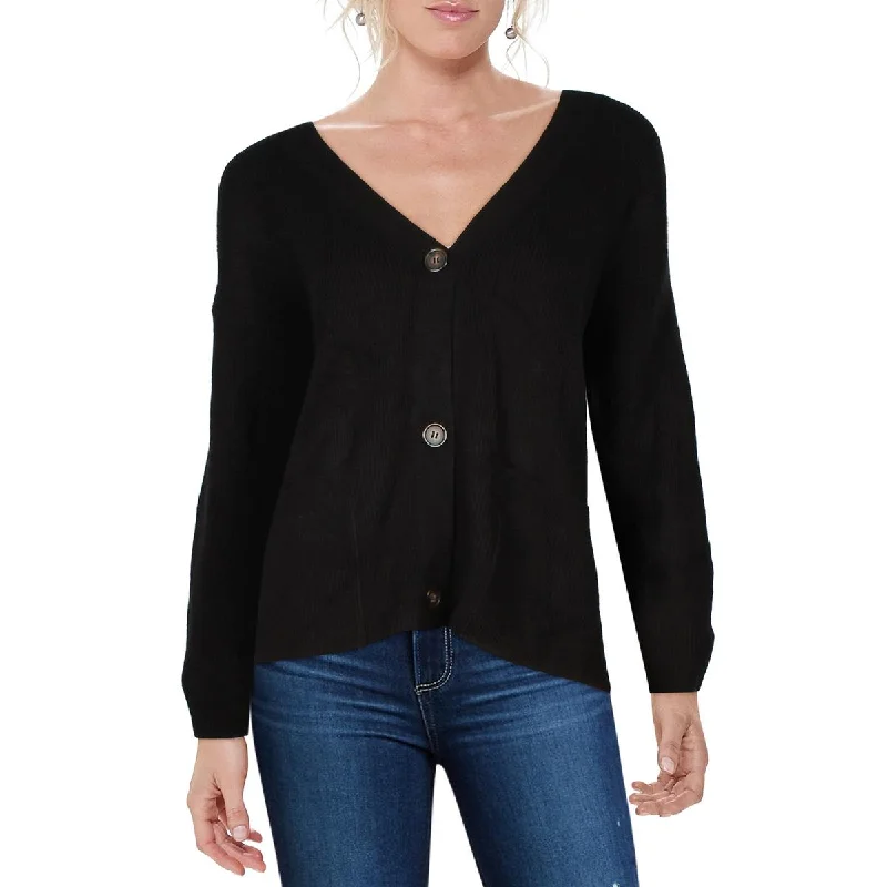 French Connection Womens Button-Down Ribbed Knit Cardigan Sweater