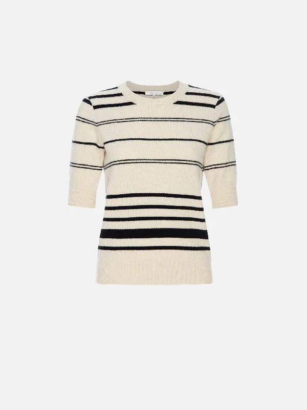 Striped Short Sleeve Sweater -- Cream Multi