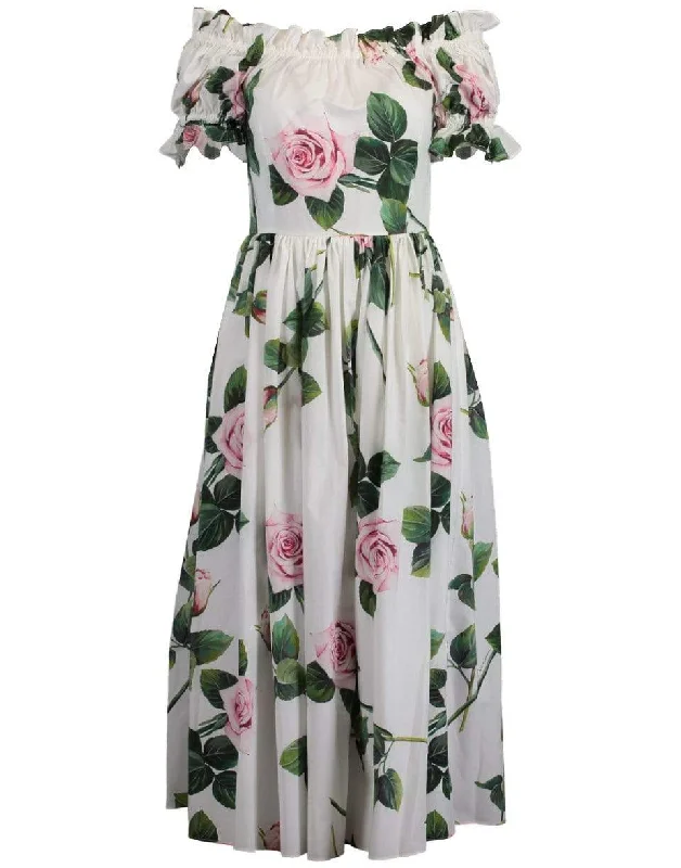 Tropical Rose Print Poplin Dress