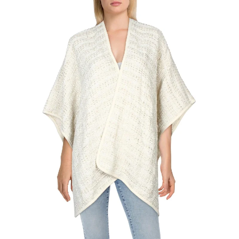 Jessica McClintock Womens Knit Woven Poncho Sweater