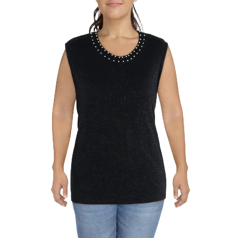 Coin 1804 Womens Plus Jewel Neck Beaded Tank Top Sweater