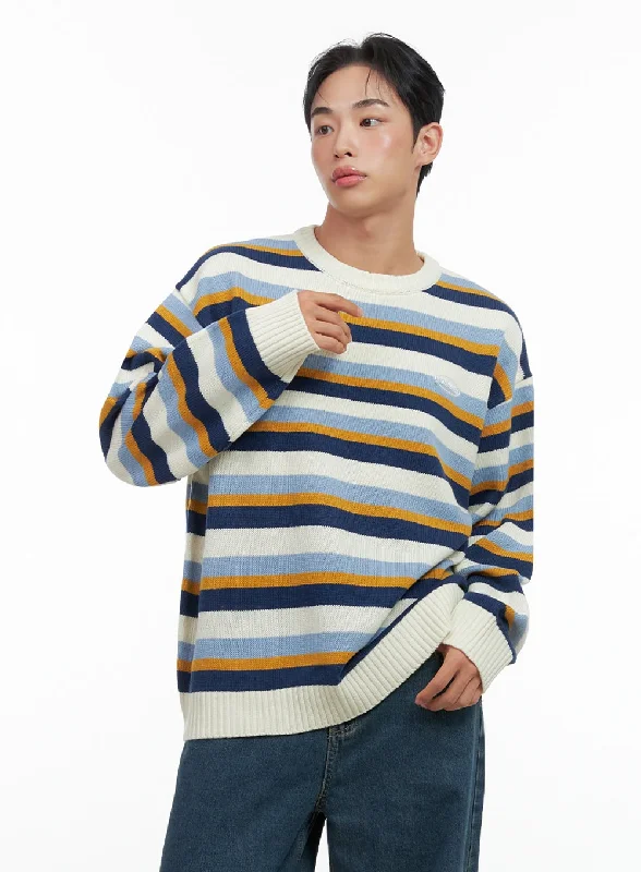 Men's Striped Round Neck Sweater IN426