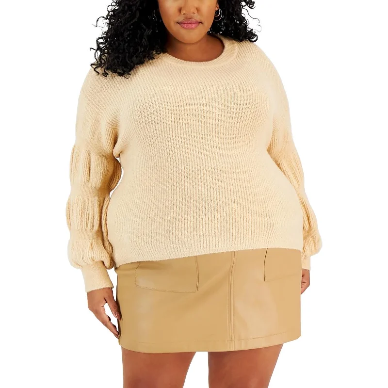 And Now This Womens Plus Knit Puff Sleeve Pullover Sweater