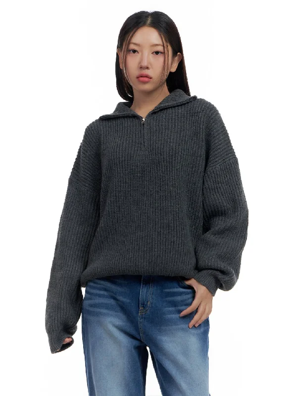 Knitted Half Zip Turtle Neck Sweater CS424