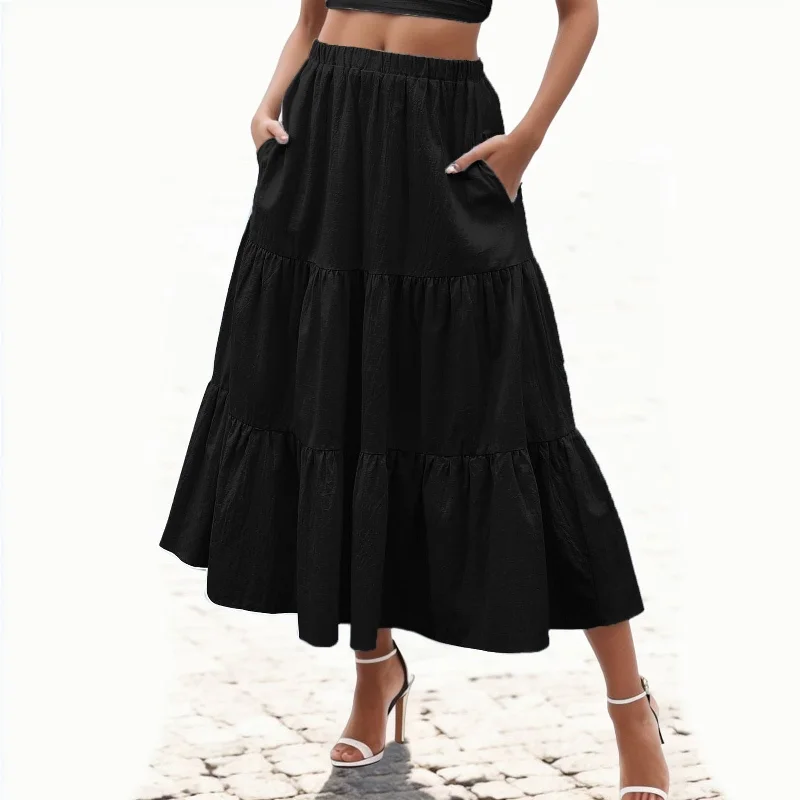 JuliaFashion-Chic Long Cake Pleated Skirt