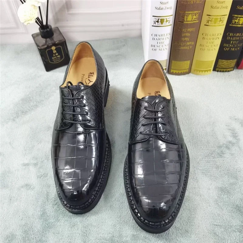 Men's Casual Authentic Crocodile Belly Skin Business Derby Dress Shoes