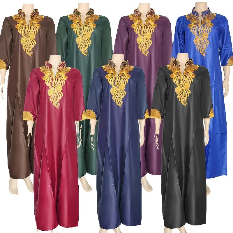 Islamic Fashion Women's Batik Fabric Embroidered African Robe Abaya Dress