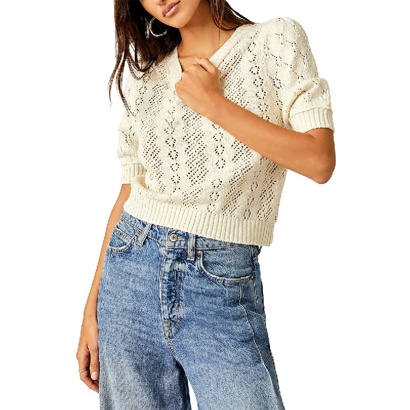 Free People Womens Ribbed Trim Boat Neck Pullover Sweater