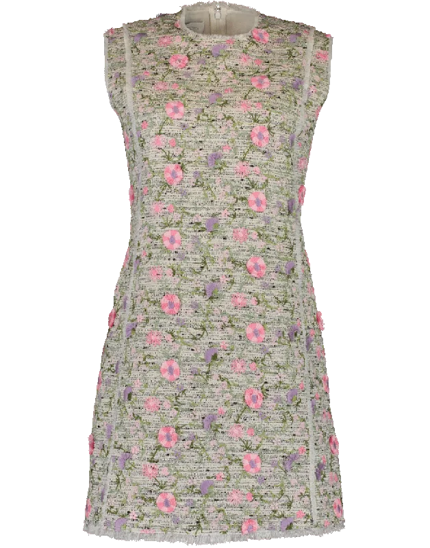 Tweed Floral Flocking Dress