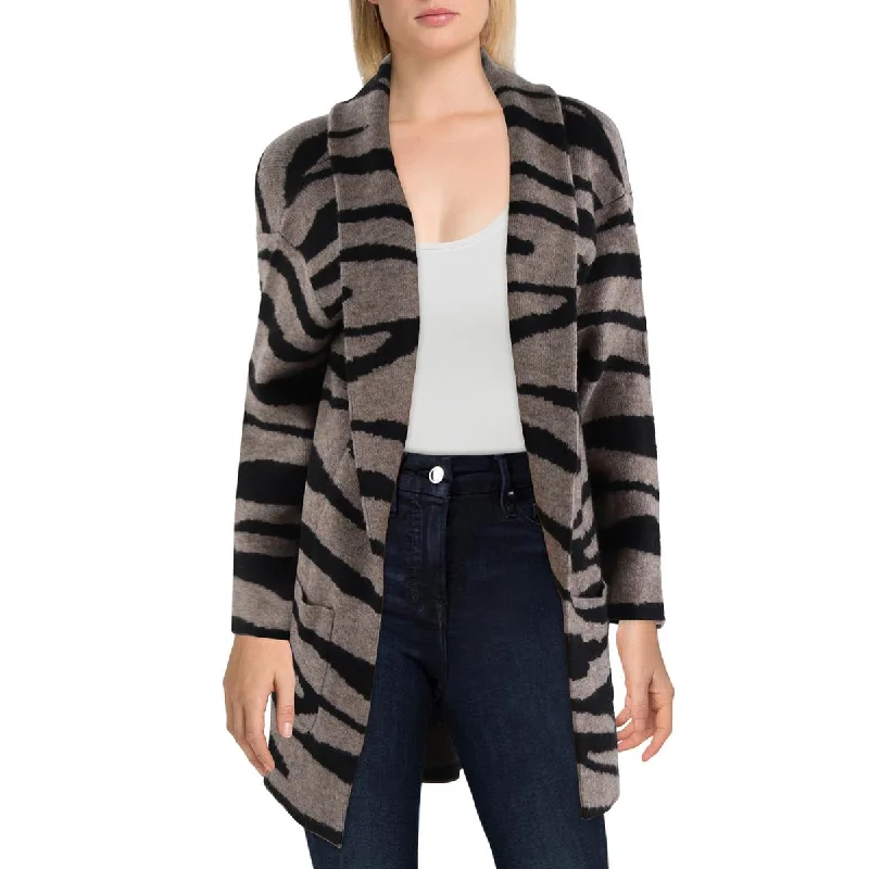 Stella + Lorenzo Womens Animal Print Open Front Cardigan Sweater