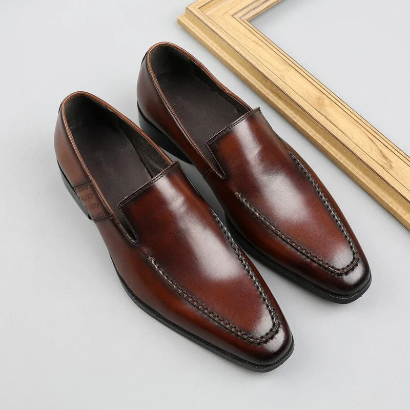 Men's British Style Genuine Leather Pointed Toe Breathable Dress Shoes