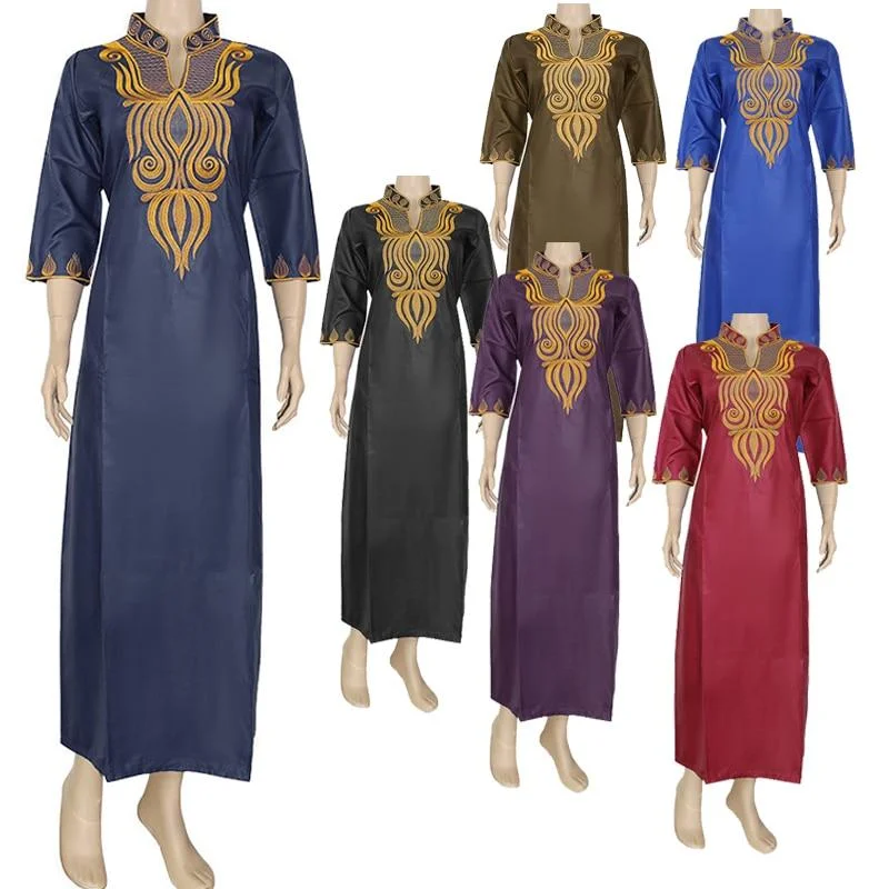 Islamic Muslim Women's Embroidered Batik Fabric Ramadan African Abaya Dress