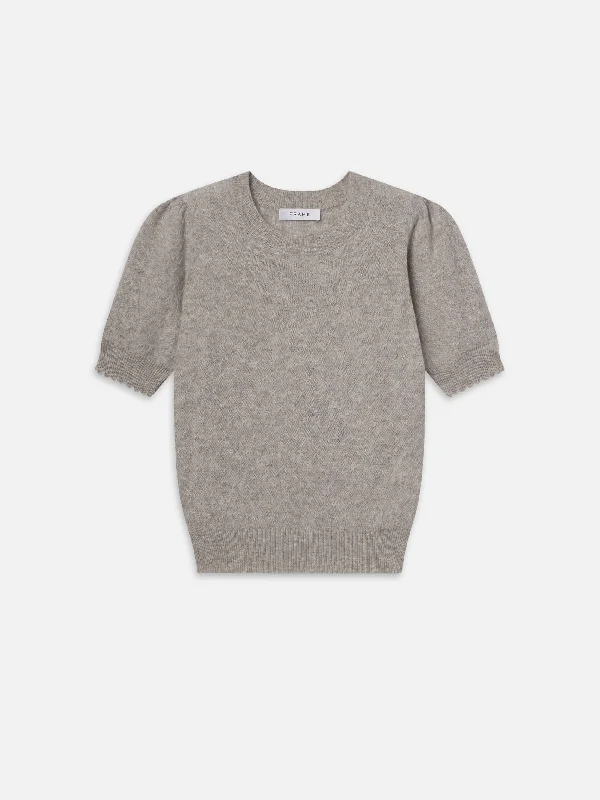 Pointelle Puff Sleeve Sweater -- Light Heather Grey