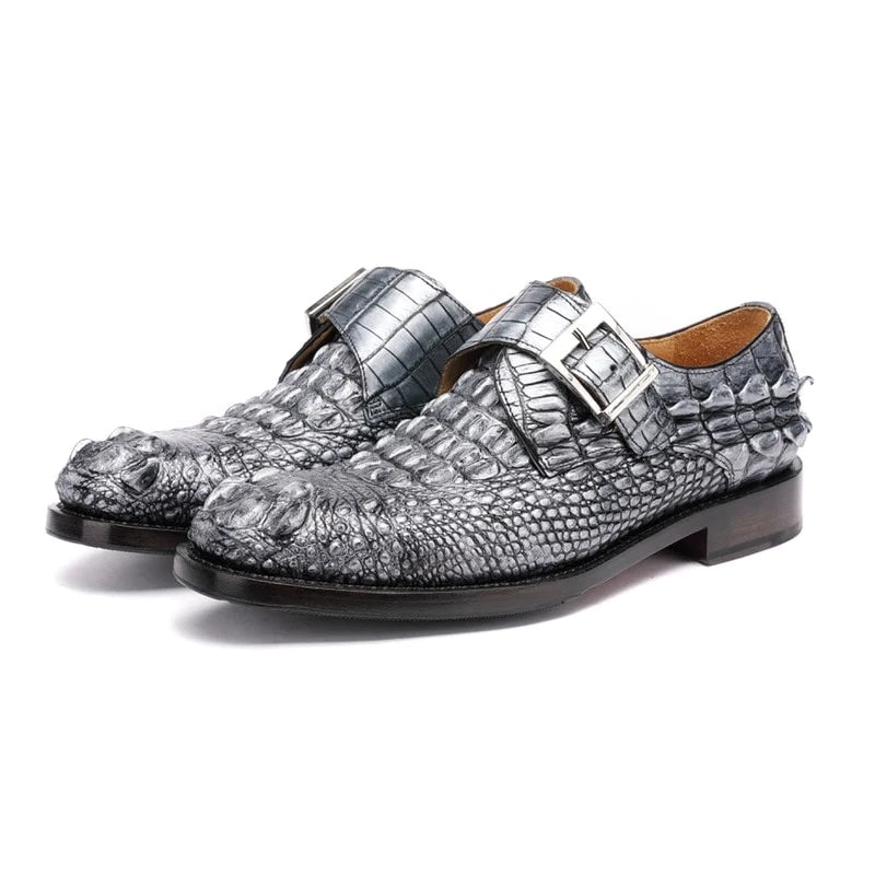 Men's Handmade Authentic Crocodile Skin Round Toe Dress Shoes