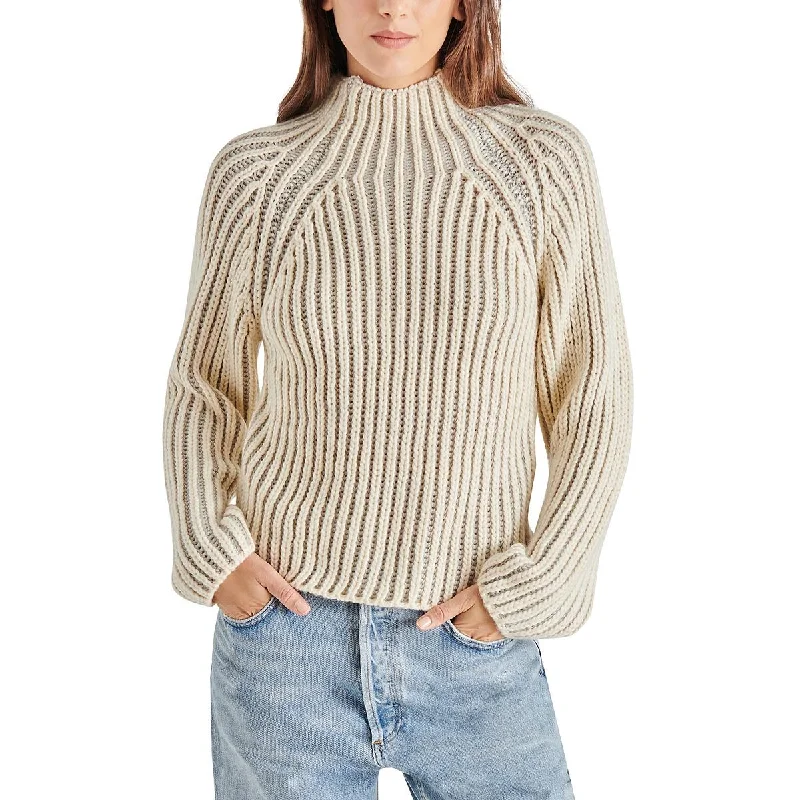 Steve Madden Womens Terra Cable Knit Long Sleeve Funnel-Neck Sweater