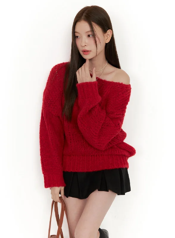 One-Shoulder Solid Sweater OD412