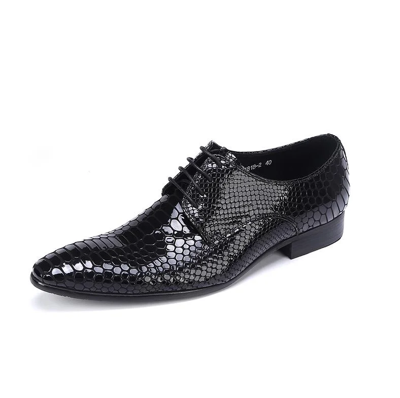 Men's Classic Snake Pattern Genuine Leather Lace Up Dress Shoes