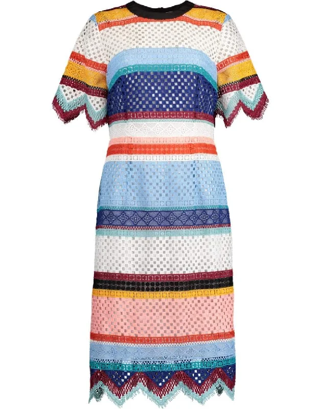 Color-Blocked Guipure Lace Dress