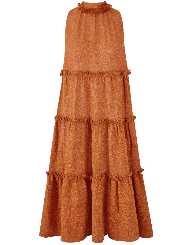 Orange Erica Ruffle Midi Dress