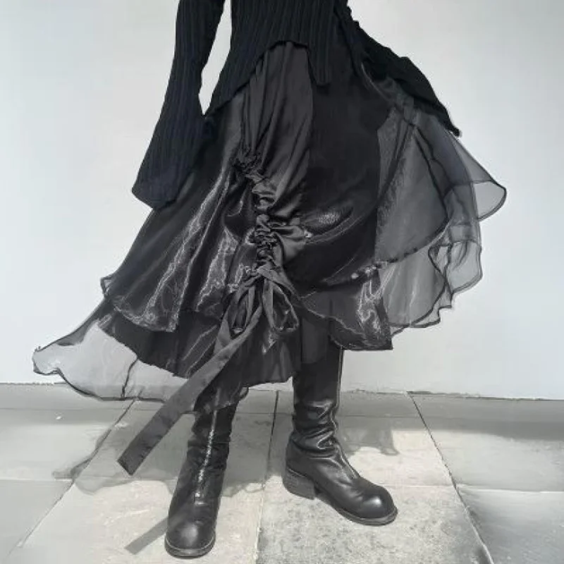 Casual Minimal Goth Layered Tulle Skirt