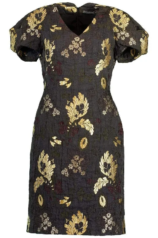 Sleeveless V-Neck Brocade Dress