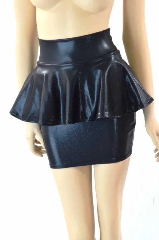 Black Metallic Peplum Skirt