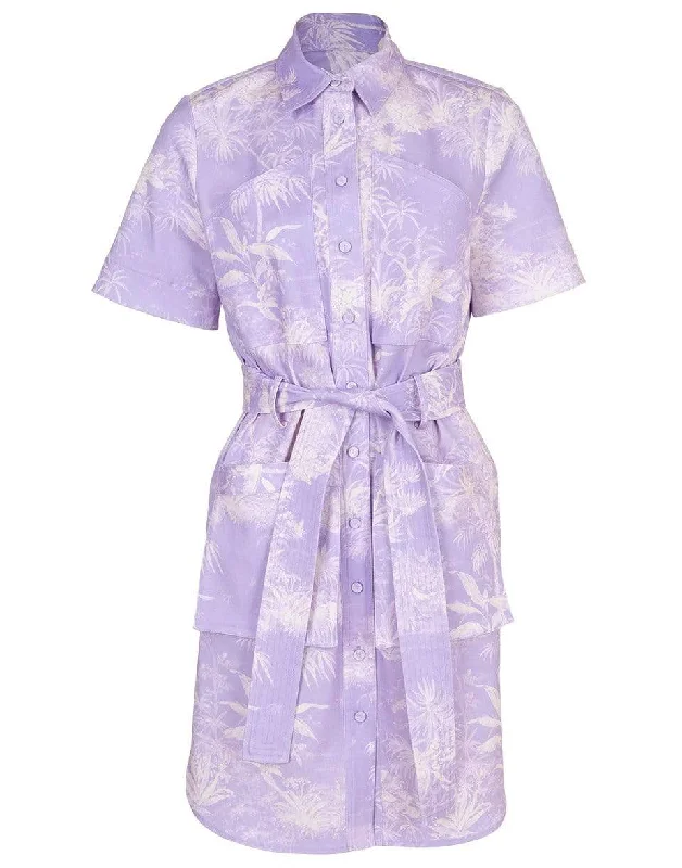 Print Twill Belted Shirt Dress