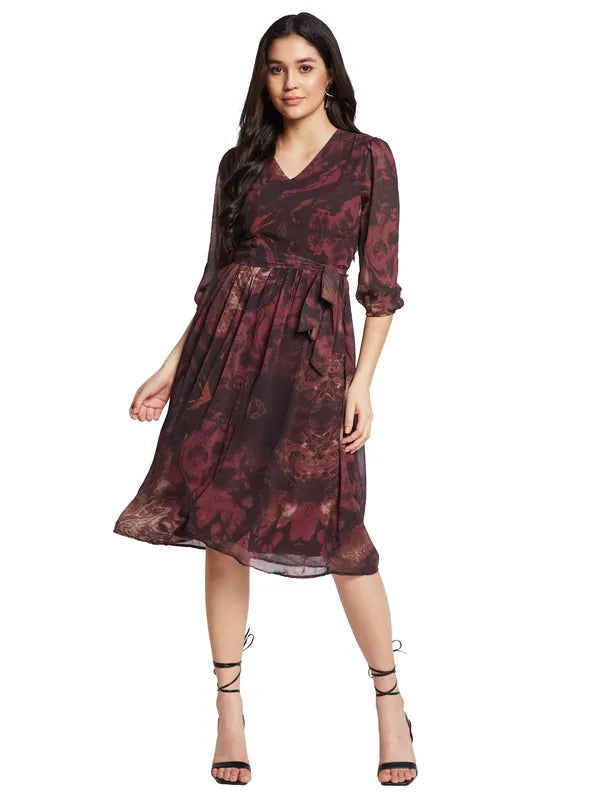 Mettle Printed V-Neck Fit  Flare Dress