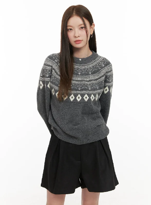 Wool-Blend Nordic Print Sweater OD412