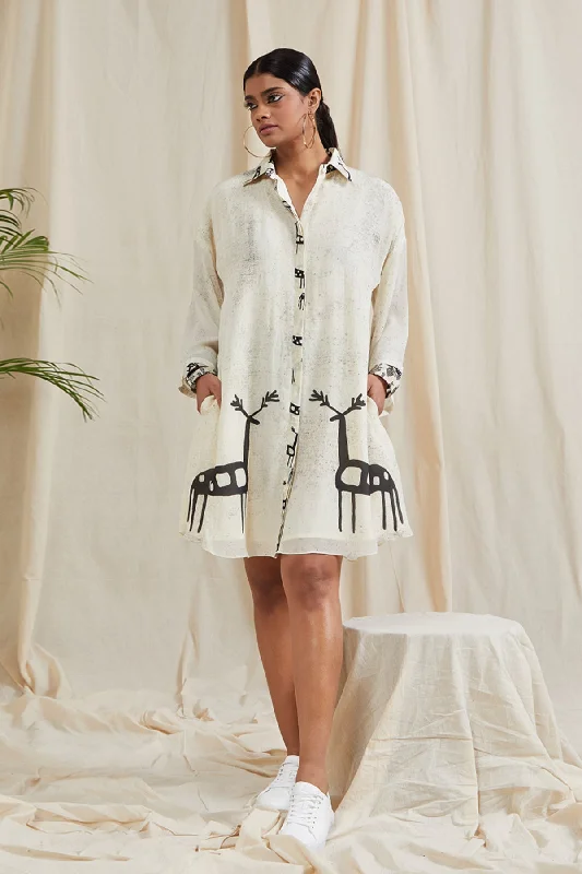 Ivory Deer In The Dark Shirt Dress