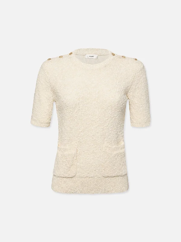 Patch Pocket Short Sleeve Sweater -- Cream