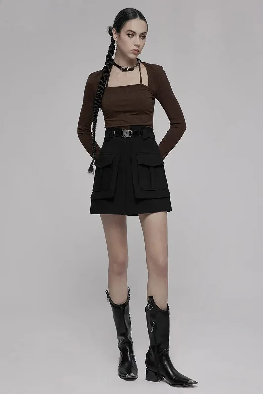 Women's Collect A Line Black Half Personality Casual Women Mini Functional Buckle Decoration Skirt