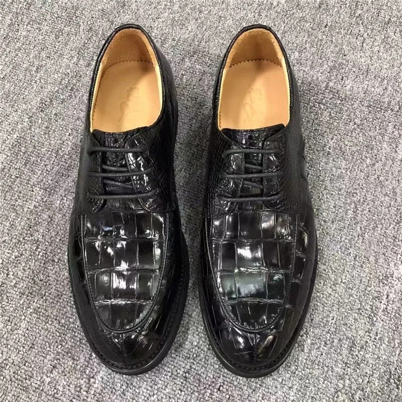 Business Style Authentic Crocodile Belly Skin Men's Derby Dress Shoes Genuine Alligator Leather