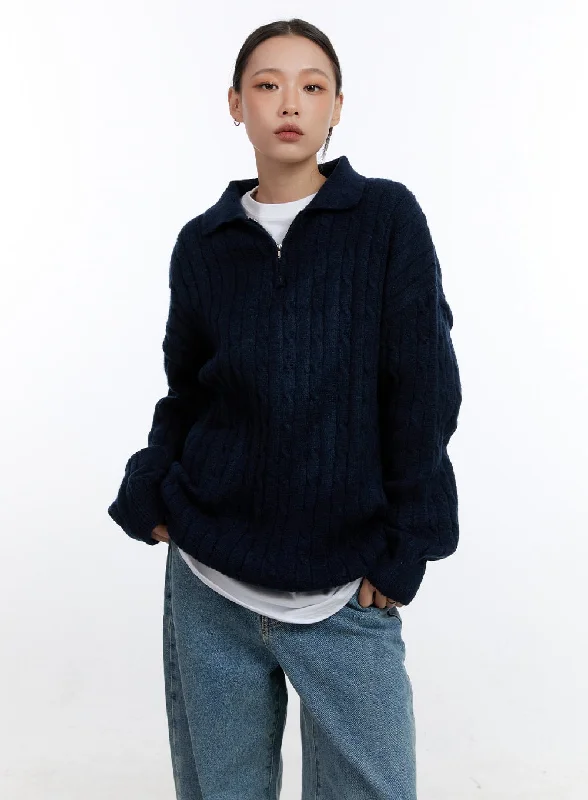 Half-Zip Cable Knit Sweater CO431