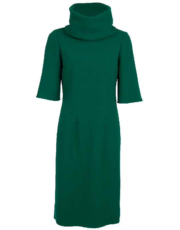 Stretch Wool Crepe Turtleneck Dress