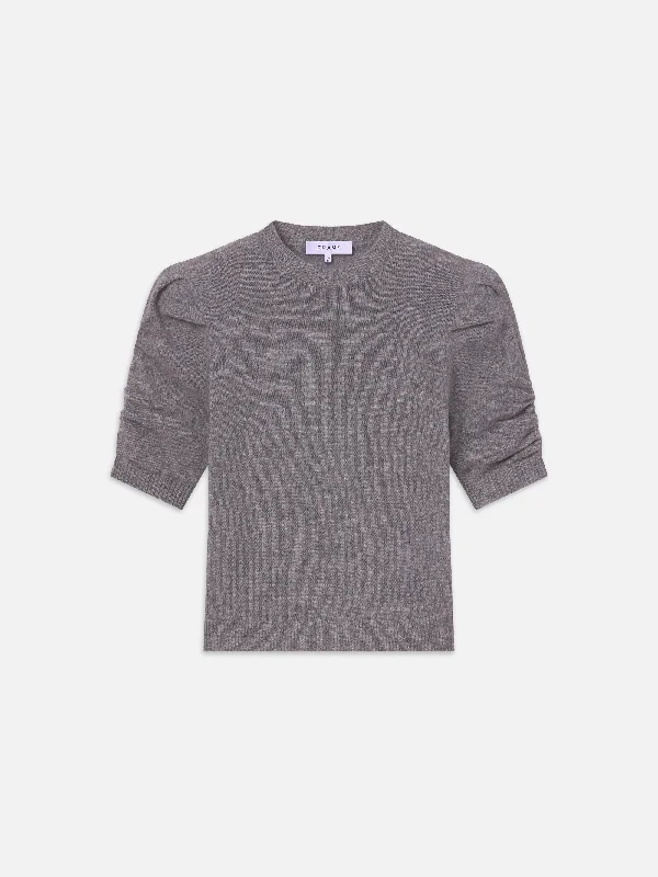 Ruched Sleeve Cashmere Sweater -- Gris Heather