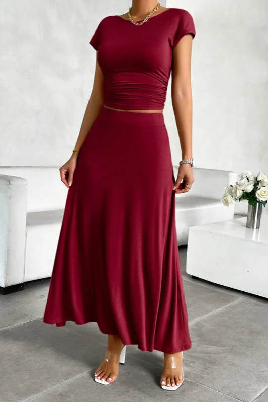 Alicia 2 PC Skirt Set - Wine Red