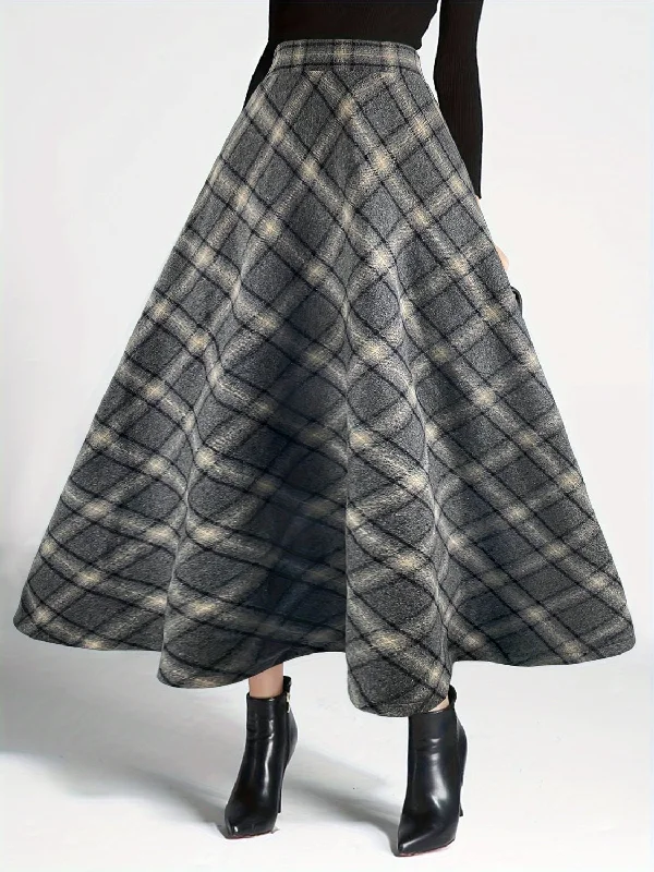 Vintage Plaid Flannel Midi Swing Skirt | 2 Colors | Poundton