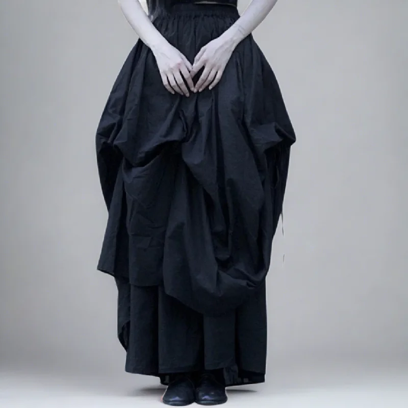 Casual Minimal Goth Layered Black Skirt