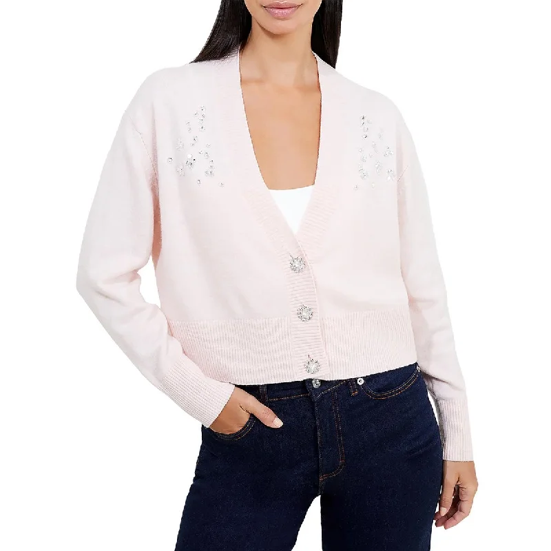 French Connection Womens Vhari Rhinestone Button Front Cardigan Sweater