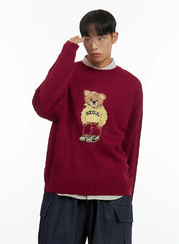 Men's Loose Fit Printed Knit Sweater IS419