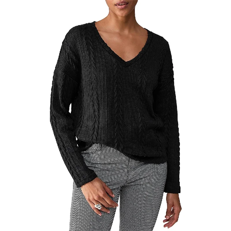 Sanctuary Womens Cable Knit Long Sleeve V-Neck Sweater