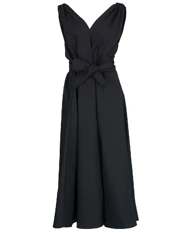 Black Monilli Shoulder Detail Belted Dress