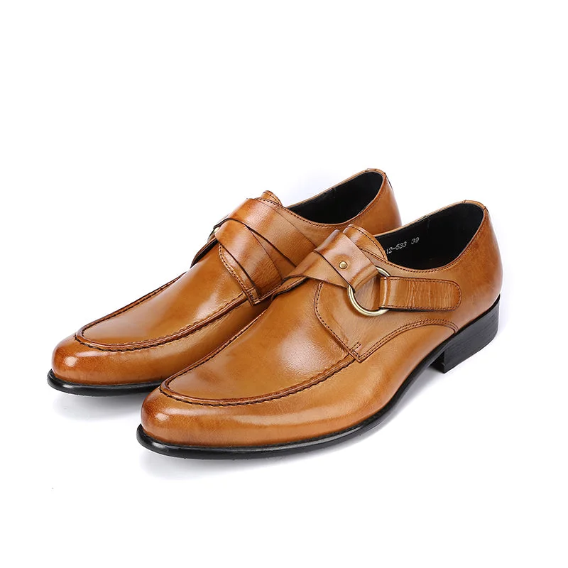 Men's Formal Genuine Leather Buckle Slip On Pointed Toe Dress Shoes