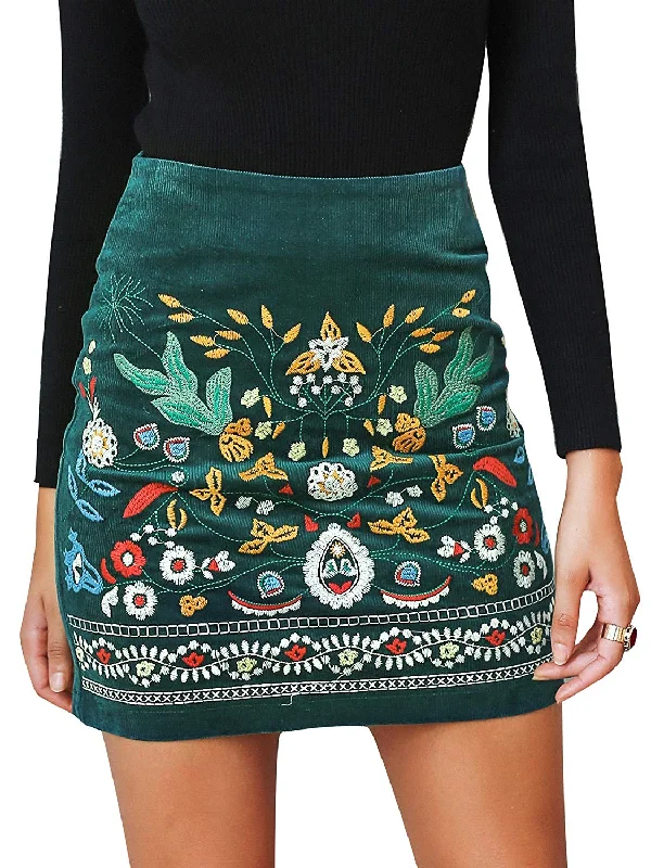 High Waist Embroidered Boho Floral Pencil Skirt