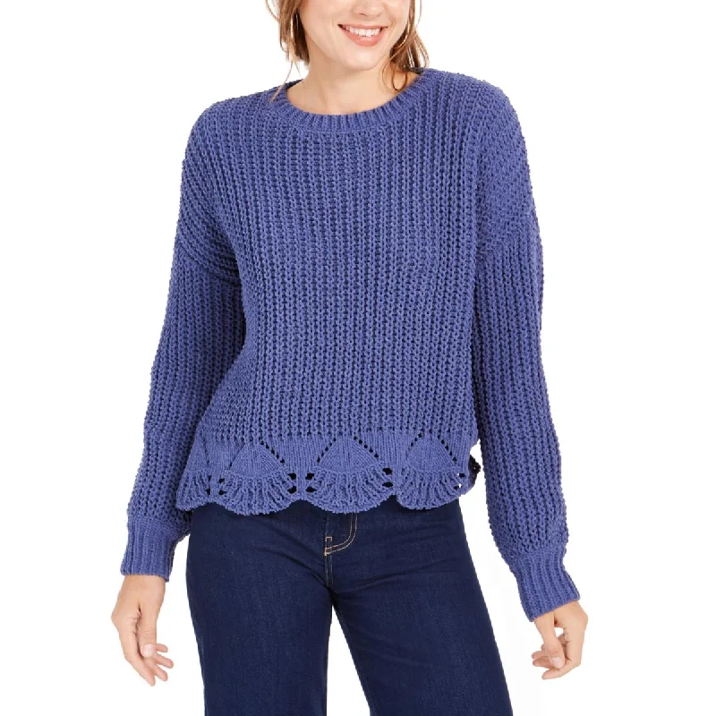 Wynter Womens Scalloped Eyelet Crop Sweater