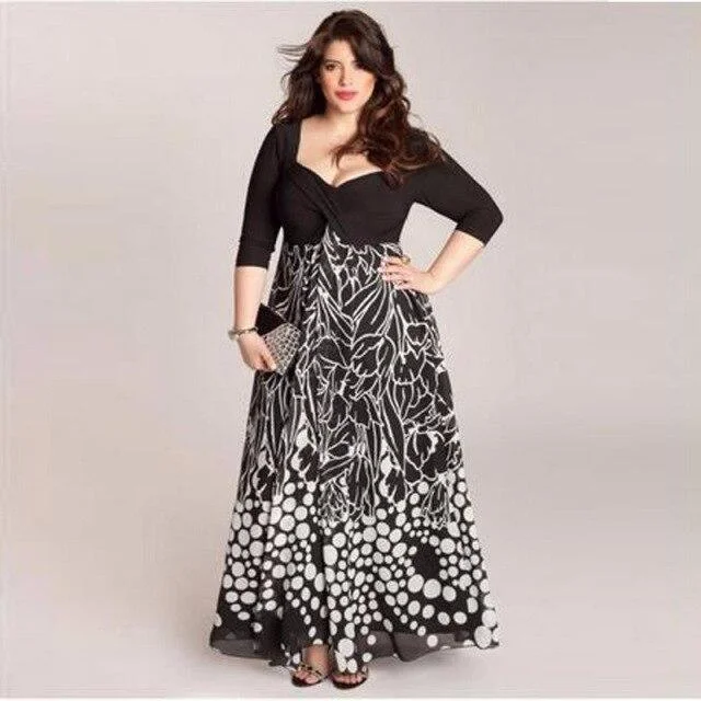 Plus Size Women's Summer Square Neck Three Quarter Sleeves Long Dress