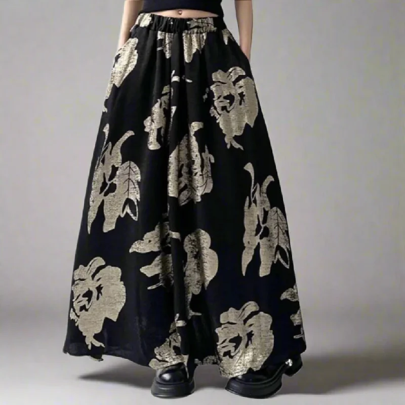 Casual Minimal Goth Flower Skirt